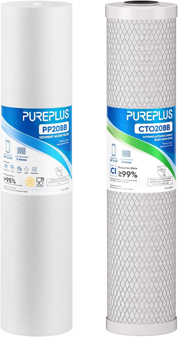 PUREPLUS 5 Micron 20"x4.5" Whole House Water Filter Cartridge Combo Kit