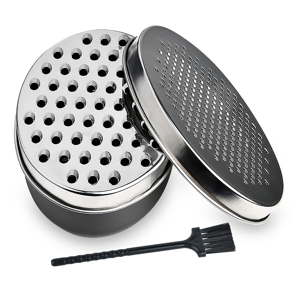 Black Compact Round Cheese Grater with Food Storage Container & Lid Grinder