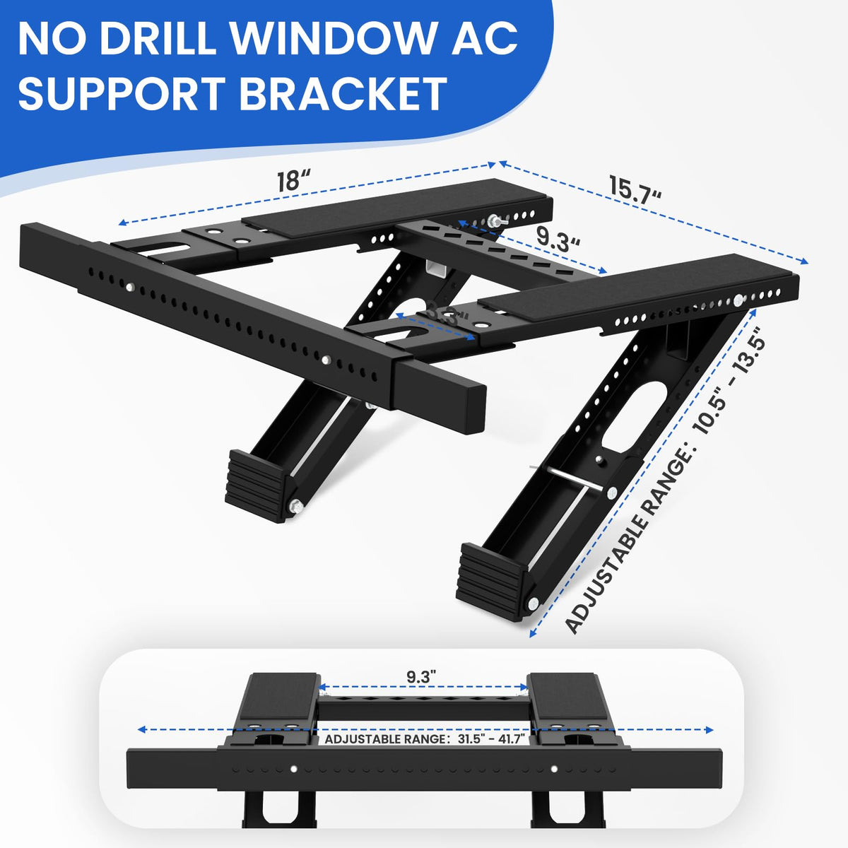 Window Air Conditioner Support Bracket: No-Drill Adjustable Window AC Bracket for Single/Double Hung Windows, Heavy Duty Steel Holds Up to 350 lbs, Universal Units for 5000-24000 BTU, Black