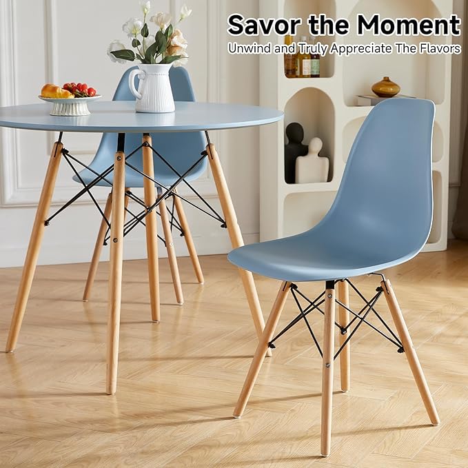 Round Dining Table Set for 4 35.5" Wood Dinner Table Circle Dining Table Kitchen Table Chairs Set of 4 with Wood Strip Base for Kitchen Living Room Space Saving Apartment(Blue)