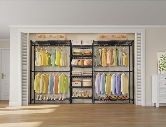 VIPEK X3 Plus Large Expandable Closet Rack Adjustable from 5'10" to 8'8" with Extendable Shelves and Hanger Rods, Freestanding Clothing Racks Modular Closet Systems Wardrobe, Max Load 1360LBS, Black
