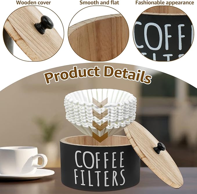 Coffee Filter Holder, Wooden Large Capacity Rustic Coffee Filter Storage Case