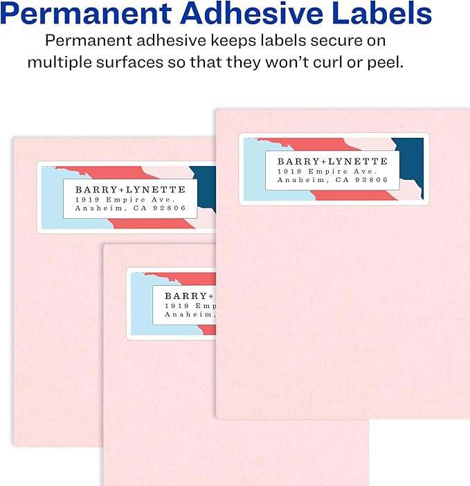 Avery Easy Peel Printable Address Labels with Sure Feed, 1" x 4", White, 2,000 Blank Mailing Labels for Laser Printers (5161)