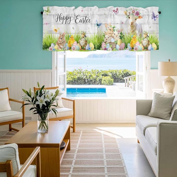 Easter Curtain Valances for Windows, Kitchen Valance Window Treatment, Spring