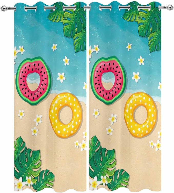 Summer Outdoor Curtains for Patio Plumeria Swimming Circles Ocean Beach