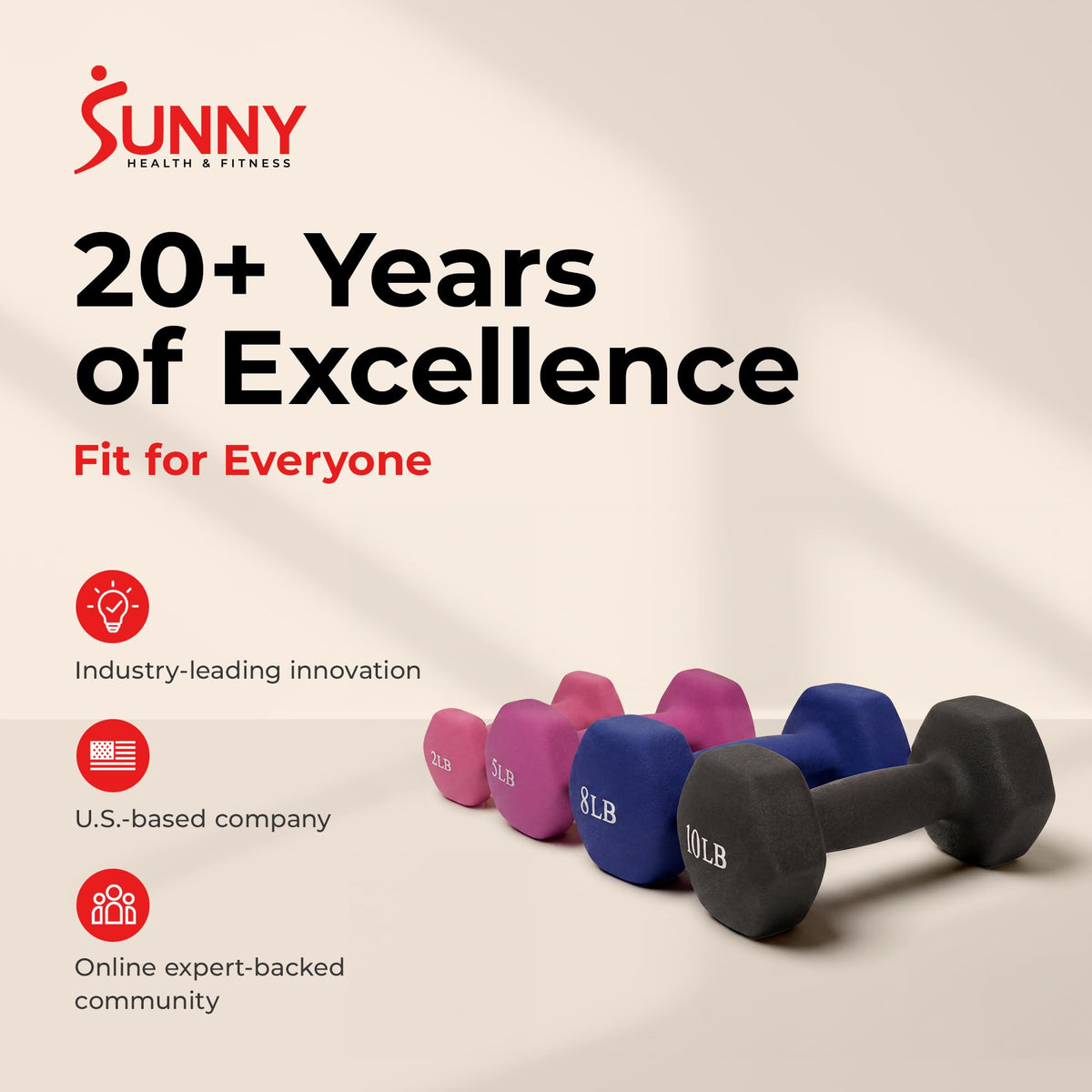 Sunny Health & Fitness Neoprene Hex Dumbbell Pair for Home Gym, 2 lb Pair