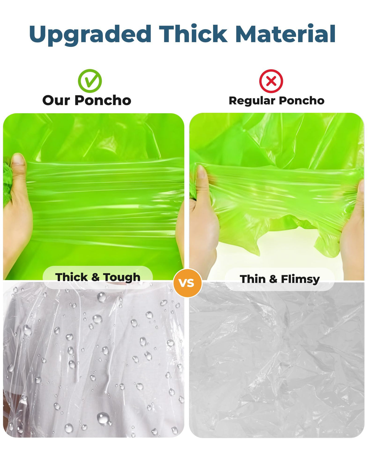 SANXINHT Disposable Rain Poncho Family 10 Pack for Adults & Kids with Hood - 2X-Thicker for Theme Parks, Travel & Outdoors