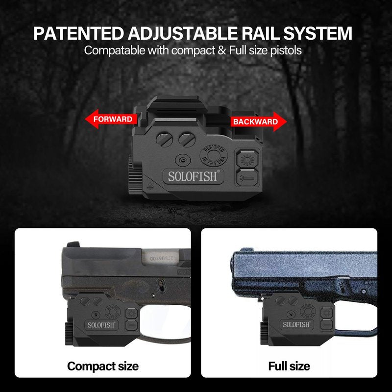 SOLOFISH 500lm Pistol Light Beam Combo with Strobe & Memory, Slidable Blue Green Beam and Gun Light Fits Compact & Full Size Rail