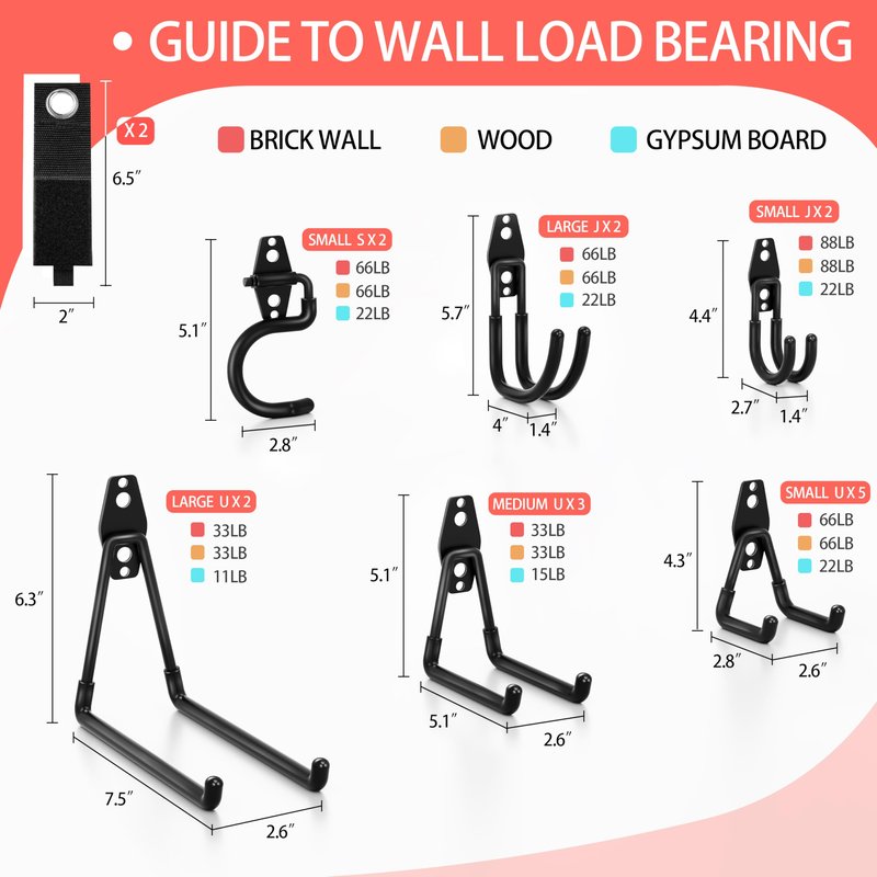Kodreat 18 Pack Garage Hooks Heavy Duty - Anti-Slip Coating， Garage Storage Hooks for Hanging Bike，Ladder，Garden Tools，Hose