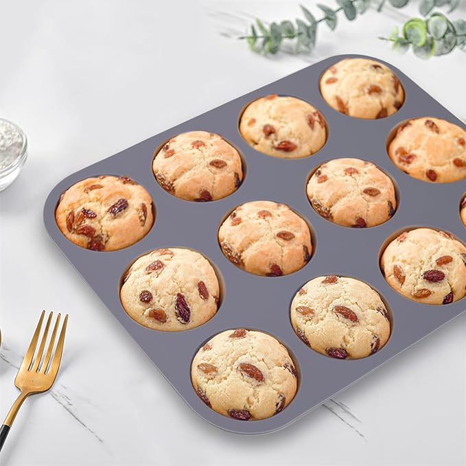 Baocuan 3 Pack 12 Cups Silicone Muffin Pan,Nonstick Regular Silicone Cupcake Pan, For Making Muffin Cakes, Tart and Bread