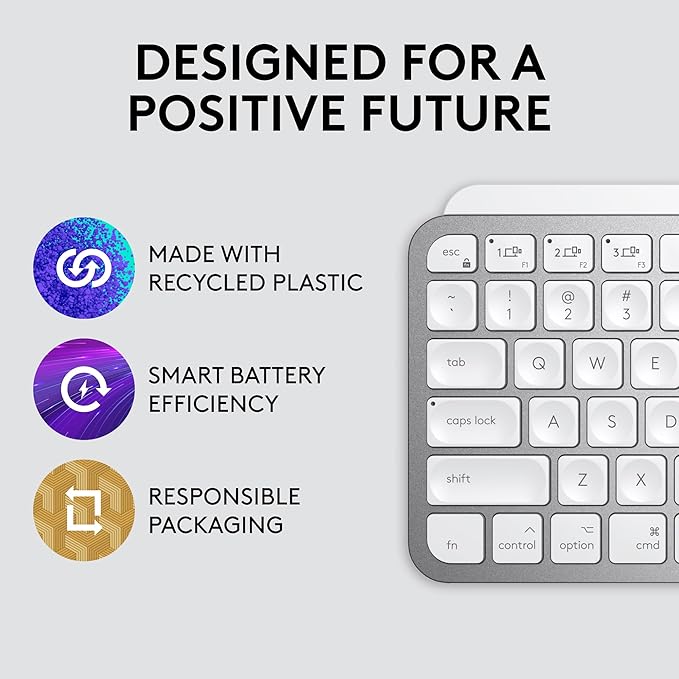 Logitech MX Keys Mini for Mac Minimalist Wireless Keyboard, Compact, Bluetooth, Backlit Keys, USB-C, Tactile Typing, Compatible with MacBook Pro,MacBook Air,iMac,iPad - Pale Grey