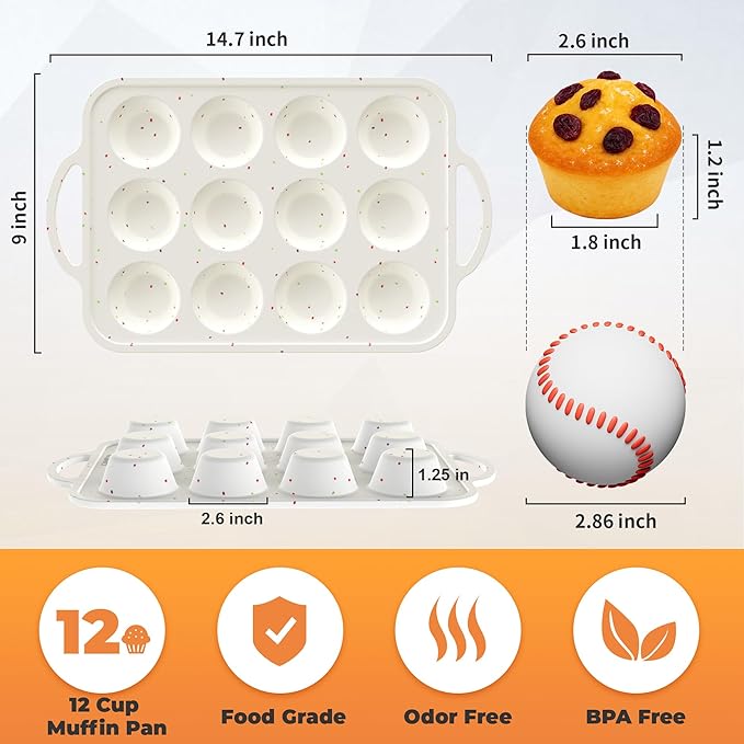 POSOSTO 2Pack Silicone Muffin Pan For Baking With Metal Reinforced Frame, 12 Cup Regular Size Nonstick Cupcake Pan, BPA Free Silicone Muffin Tray, Cupcake Baking Pan Molds for Oven