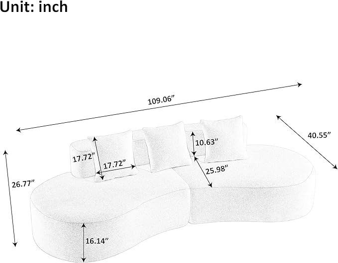 109'' Curved Couch, Mid Century Modern Half Moon Sofa, Luxury 3-Seat Couch with High-Density Foam Filled, Raindrop Velvet Fabric Sectional Sofa for Living Room, Apartment, Office, Orange