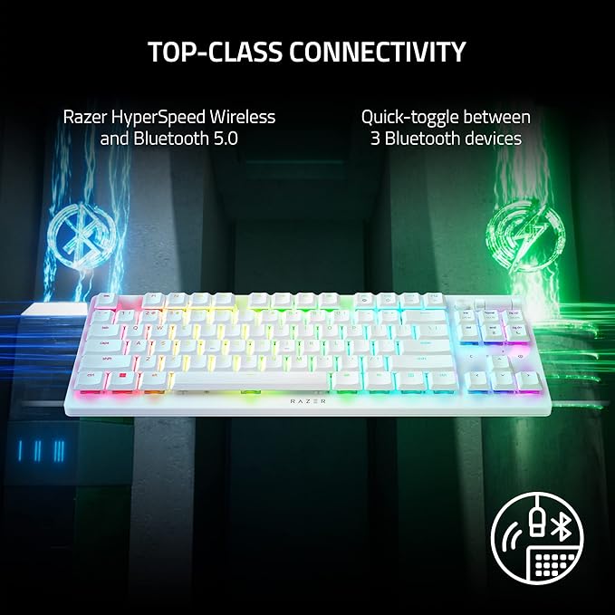 Razer DeathStalker V2 Pro Wireless TKL Optical Linear Switch Gaming Keyboard with Low-Profile Design Chroma RGB, Bluetooth Keyboard for Mac or Windows PC Gaming Computers - White (Renewed)