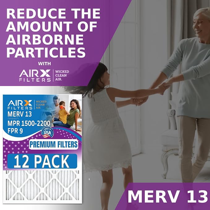 18x24x1 Air Filter MERV 13 Rating, 12 Pack of Furnace Filters Comparable to MPR