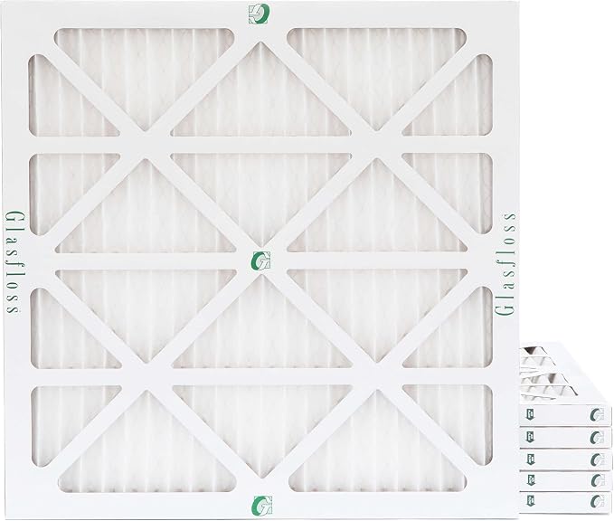 Glasfloss 25x25x2 MERV 10 2" Inch Pleated Air Filters Box of 6. Actual Size: