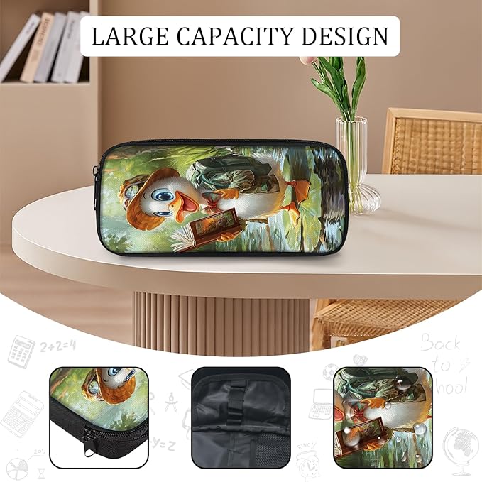 Funny Duck Backpack Set 3 Piece School Bags and Lunch Box with Pencil Case Cute Duck Reading Bookbag Set for Toddler Kids Girls Boys Teens Kindergarten Elementary Middle