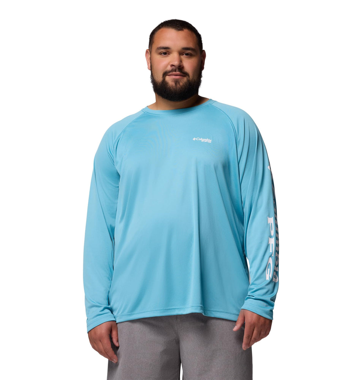 Columbia Men's PFG Terminal Tackle Long Sleeve Fishing Shirt, Vintage Blue/White Logo, X-Large Tall