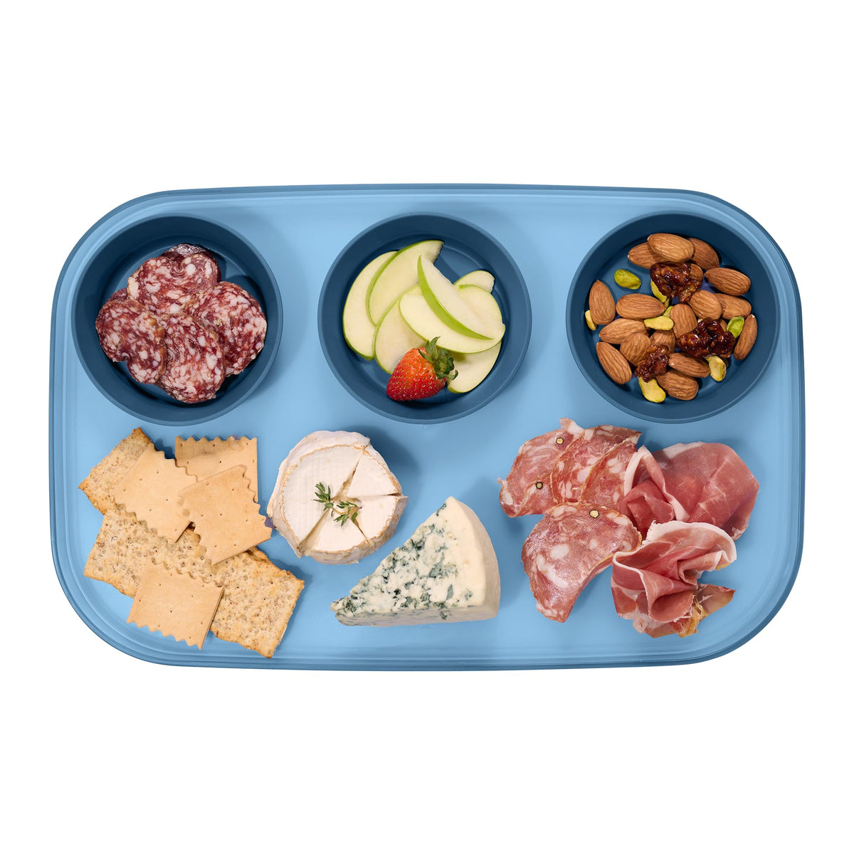 madesmart dipware 3 Bowl Serving Tray, Stackable & Removable Dip Bowls for Charcuterie, Guacomole, Snacks, Veggies, Premium Dishwasher & Microwave Safe, Multipurpose Plate & Bowl, Olive