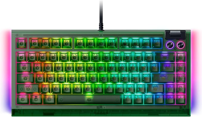 Razer BlackWidow V4 75% Mechanical Gaming Keyboard: Hot-Swappable Design - Compact & Durable - Orange Tactile Switches - Chroma RGB - MF Roller & Media Keys - Comfortable Wrist Rest - Phantom Green