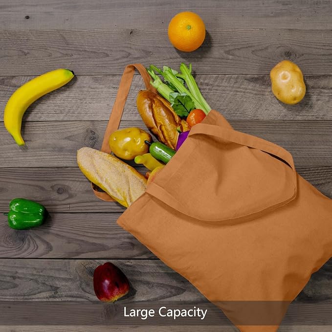 TOPDesign 6-Pack Economical 16"x15" Khaki Cotton Tote Bags, Lightweight Medium Reusable Grocery Shopping Cloth Bags, Suitable for DIY, Advertising, Promotion, Gift, Activity