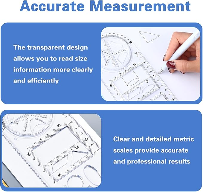 Multifunctional Geometric Ruler 4 Pieces Geometric Ruler Drawing Ruler Template Ruler Measuring Ruler Geometric Drafting Tool for Student Architecture School and Office