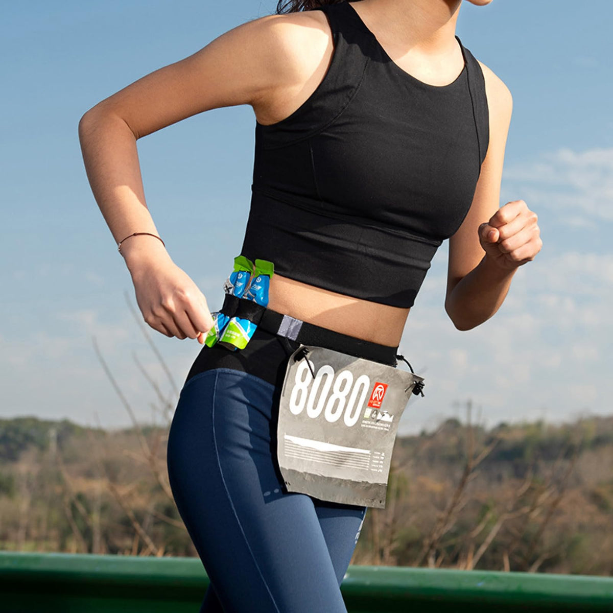 Azarxis Adjustable Elastic Triathlon Belt Marathon Running Sports Bib Number Holder with 6 Energy Gel Loops - Stretch Fit & Comfortable (Blue)