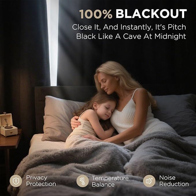 Joydeco Blackout Curtains 90 Inches Long 2 Panels Burg, Room Darkening Curtains for Bedroom, 100% Black Out Textured Thermal Drapes Privacy Protection 2 Panels Set(W52 x L90 Inch, Charcoal Grey)