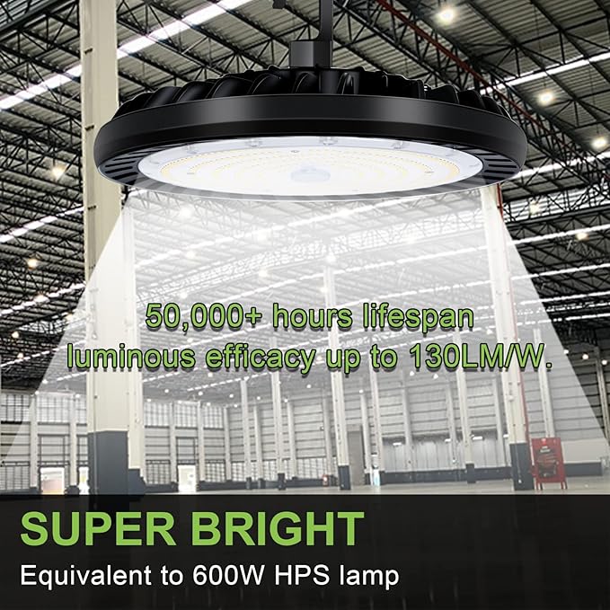hykolity 2 Pack LED High Bay Light 200W, 5000K UFO LED High Bay Light Fixture with US Plug [600W MH/HPS Equiv.] 120-277V, 26,000lm, IP65 Commercial Warehouse Area Light for Wet Location