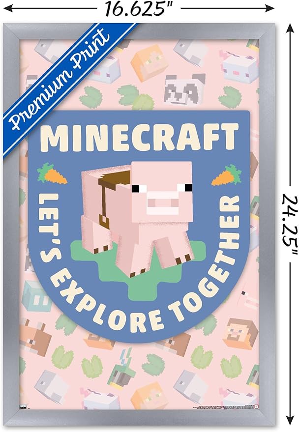 Trends International Minecraft - Let's Explore Together Wall Poster, 22.4L x 14.7W, Silver Framed Version