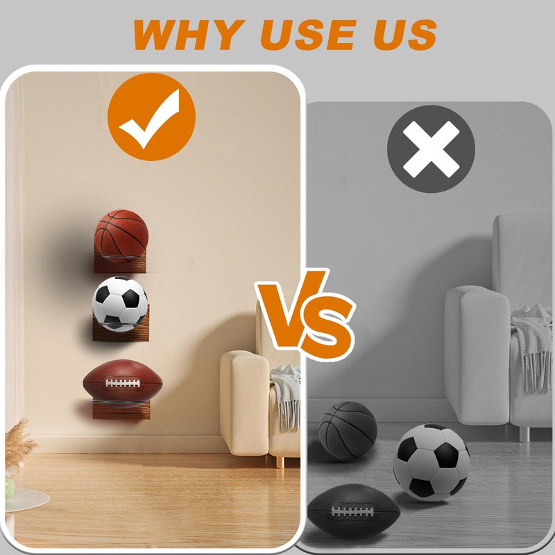 CRNHIGY Wall Mounted Basketball Hoops, Made of Solid Wood and Metal, can be Easily Installed, Suitable for Basketball, Soccer, Soccer Display Unit Storage
