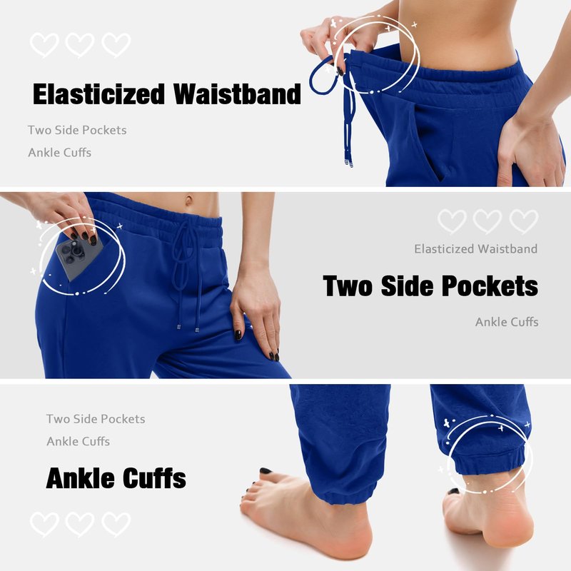 Walifrey Womens Joggers with Pockets, Drawstring Sweatpants Women for Lounging Jogging Gym and Workout RoyalBlue,1 Pack RoyalBlue M