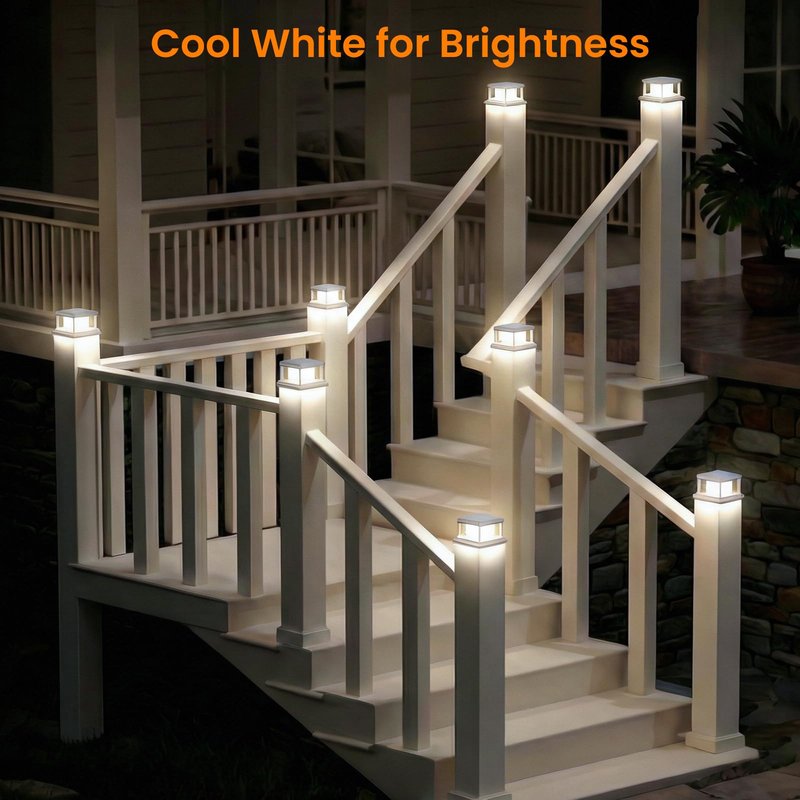 Mlambert 8 Pack Solar Post Lights Outdoor, 2 Modes LED Fence Cap Light for 4x4 Post, Waterproof Deck Light Patio Garden Decor, Warm/Cool White, White