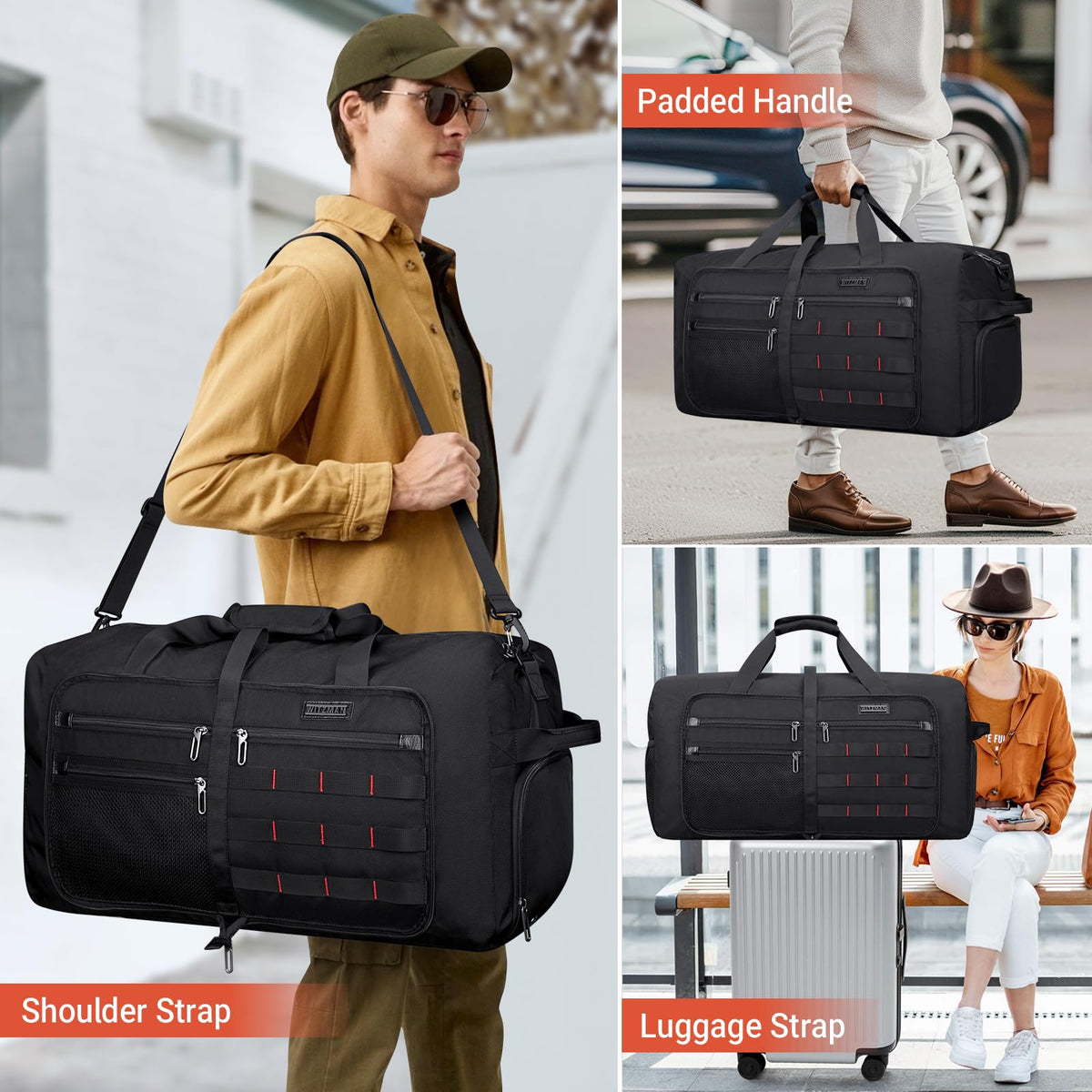 WITZMAN Foldable Duffle Bag for Men Large 65L Travel with Shoe Compartment