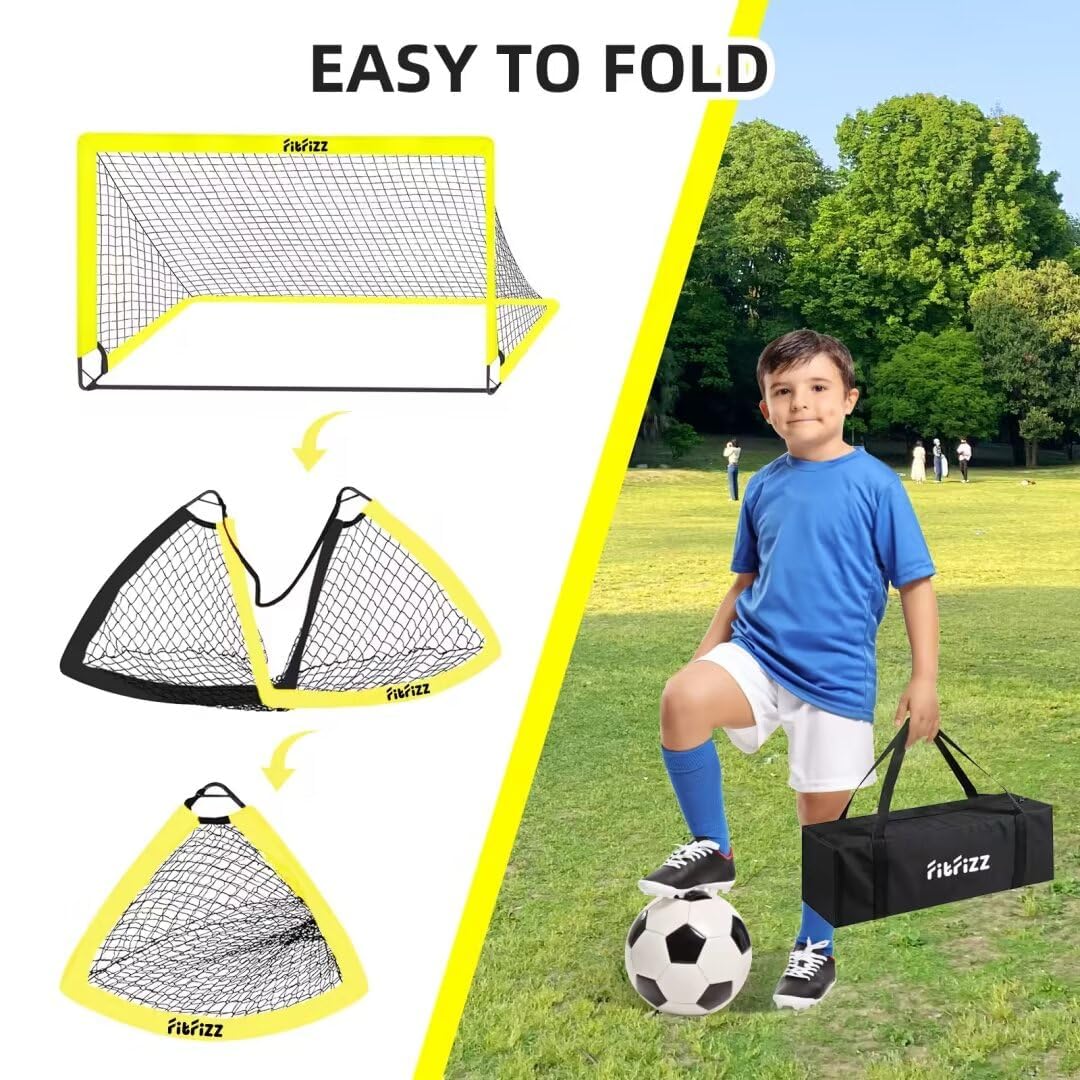 Soccer Goal, Soccer Goals for Backyard, 6x4ft Portable Pop Up Soccer Net Set, Soccer Training Equipment with Soccer Ball, Ladder and Cones(Yellow)
