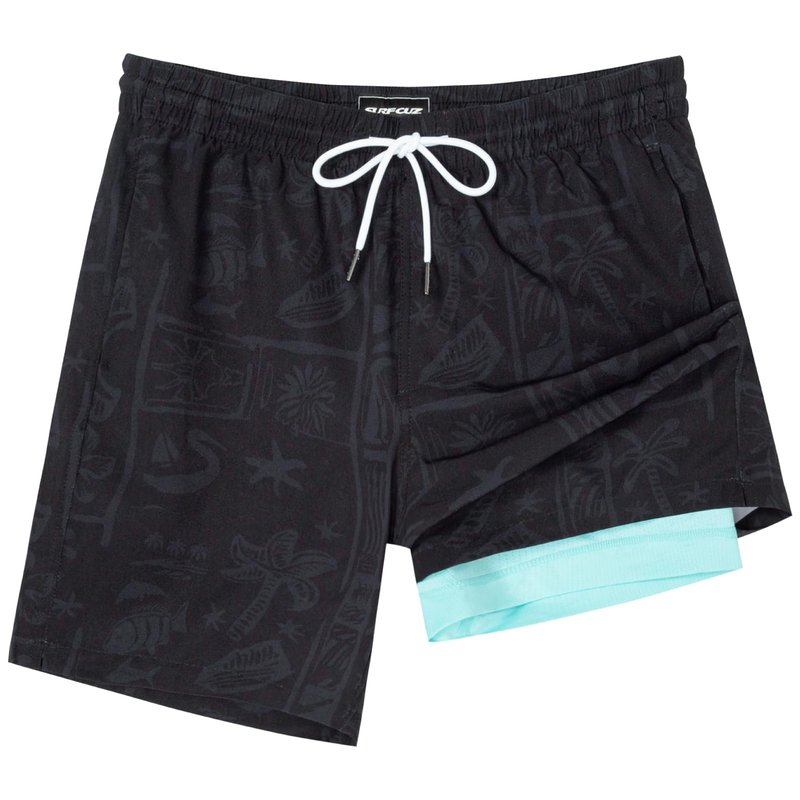 SURF CUZ Mens Swim Trunks with Compression Liner Quick Dry Swim Shorts 7" Swimming Trunks Stretch Zipper Pockets,Cool Coast,XL