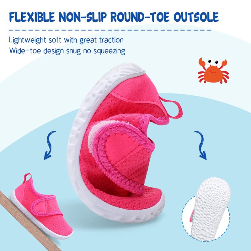 LeIsfIt Kids Water Shoes Toddler Girls Boys Swim Shoes Outdoor Quick-Dry Breathable Aqua Socks for Beach Pool Surf, Dark Pink, 1 Big Kid