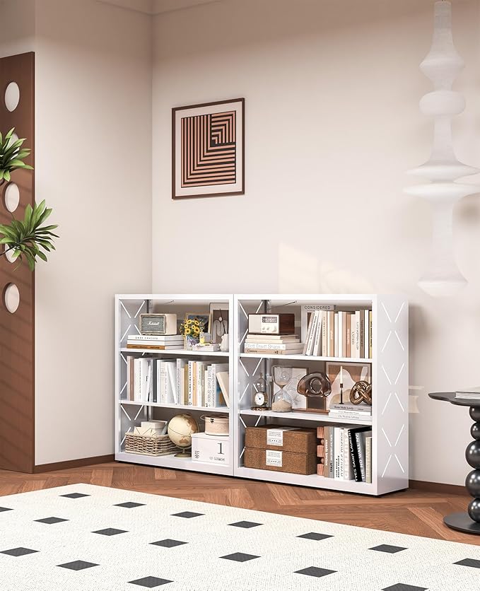 Book Shelf, 3-Tier Steel Bookcase Adjustable with Anti-Tip Device & Leveling Feet, Heavy-Duty Metal Storage Organizer, Modern Corner Shelves for Kitchen, Garage, Home Office - White