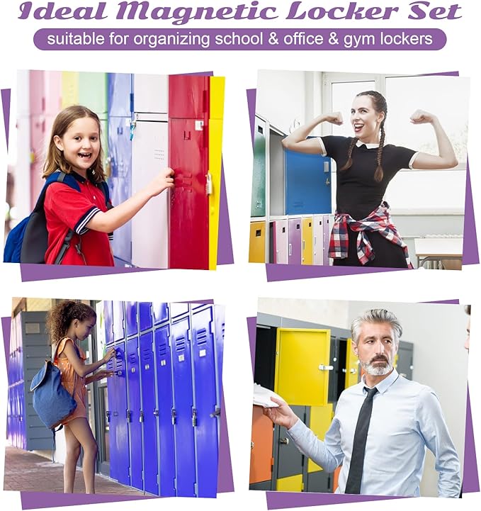 12 Pcs Locker Organizer and Decorating Kit, First Day of School Essentials,Back to School Essentials Locker Decoration, Print Whiteboard with Markers Plush Area Rug String Mirror(Purple)