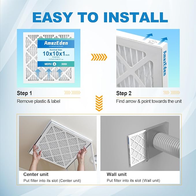 10x10x1 Air Filter 4 Pack MERV 8 Furnace HVAC AC Pleated Filters Dust Defense