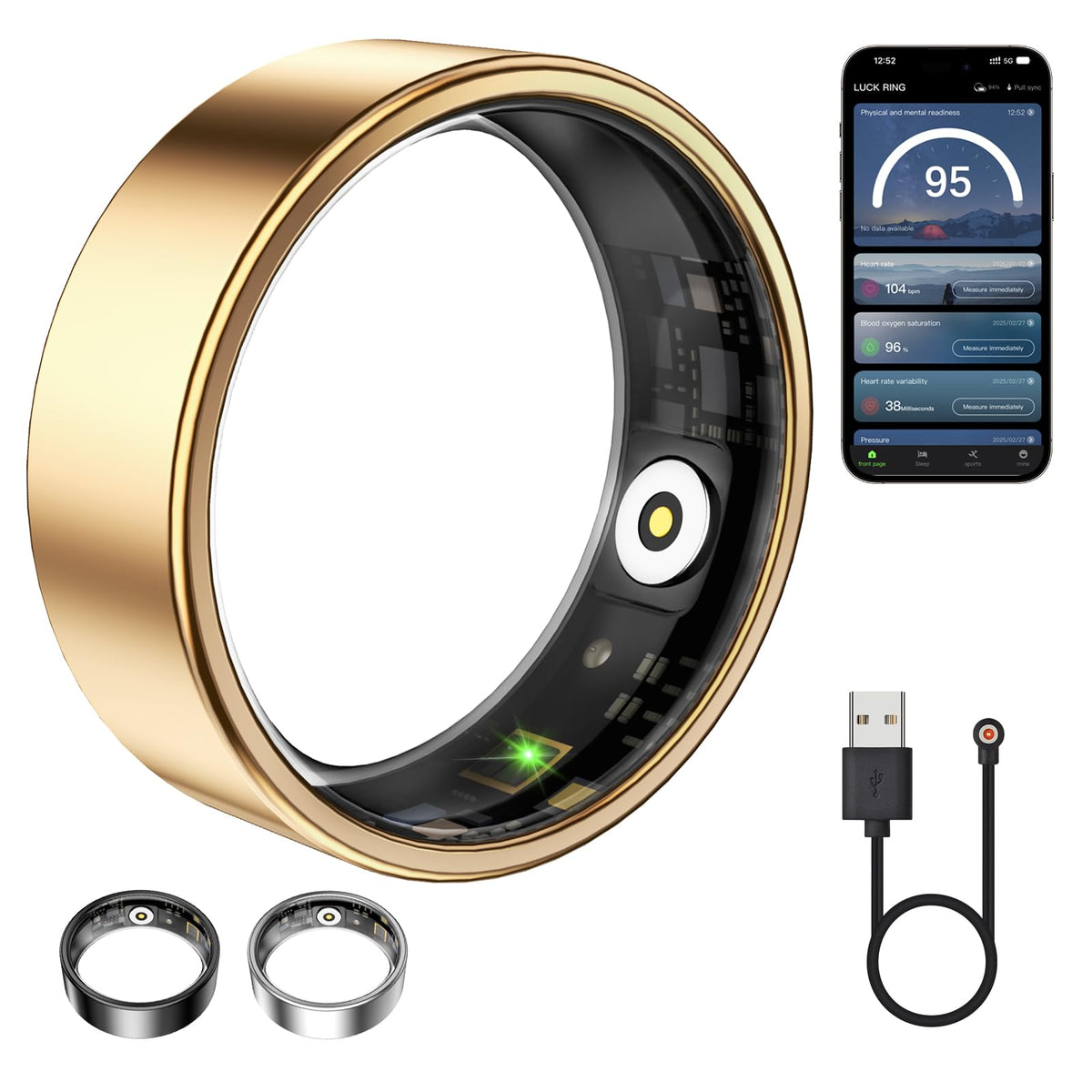 WNRTSA Smart Ring for Women & Men, Fitness Tracker with Heart Rate, Blood Oxygen, Sleep Monitoring, Long-Lasting Battery, IP68 Waterproof, Compatible with Android & iOS (Rose Gold, #6)