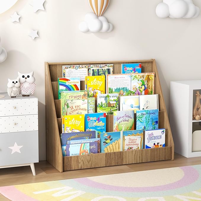 HONEY JOY Kids Bookshelf, 5-Tier Wooden Toddler Bookcase, Children Book Rack & Magazine Display Shelf, Toy Storage Organizer, Book Shelf for Kids Rooms, Playroom, Nursery, Classroom (Natural)