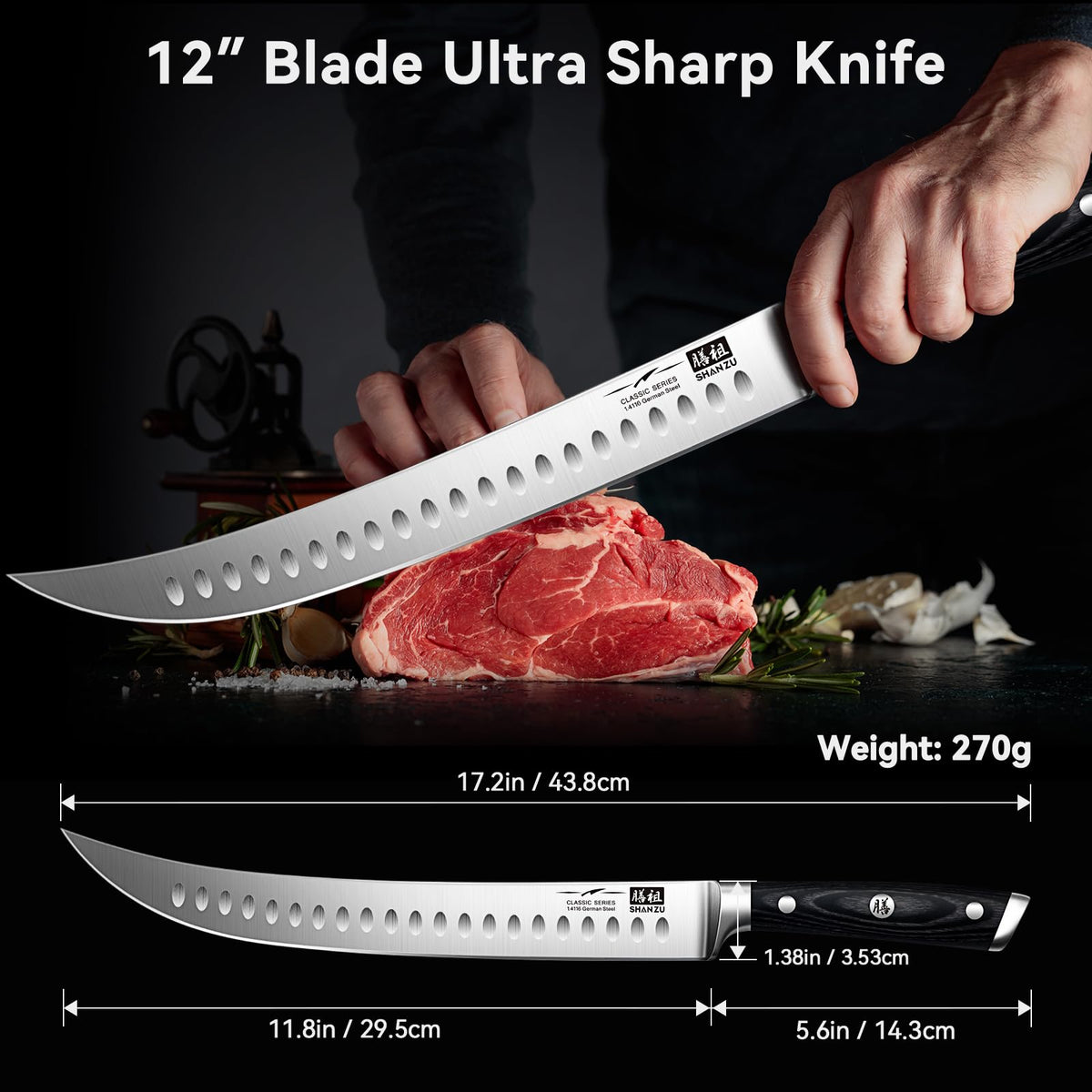 SHAN ZU 10-Inch Serrated Bread & Sourdough Knife with Wood Handle