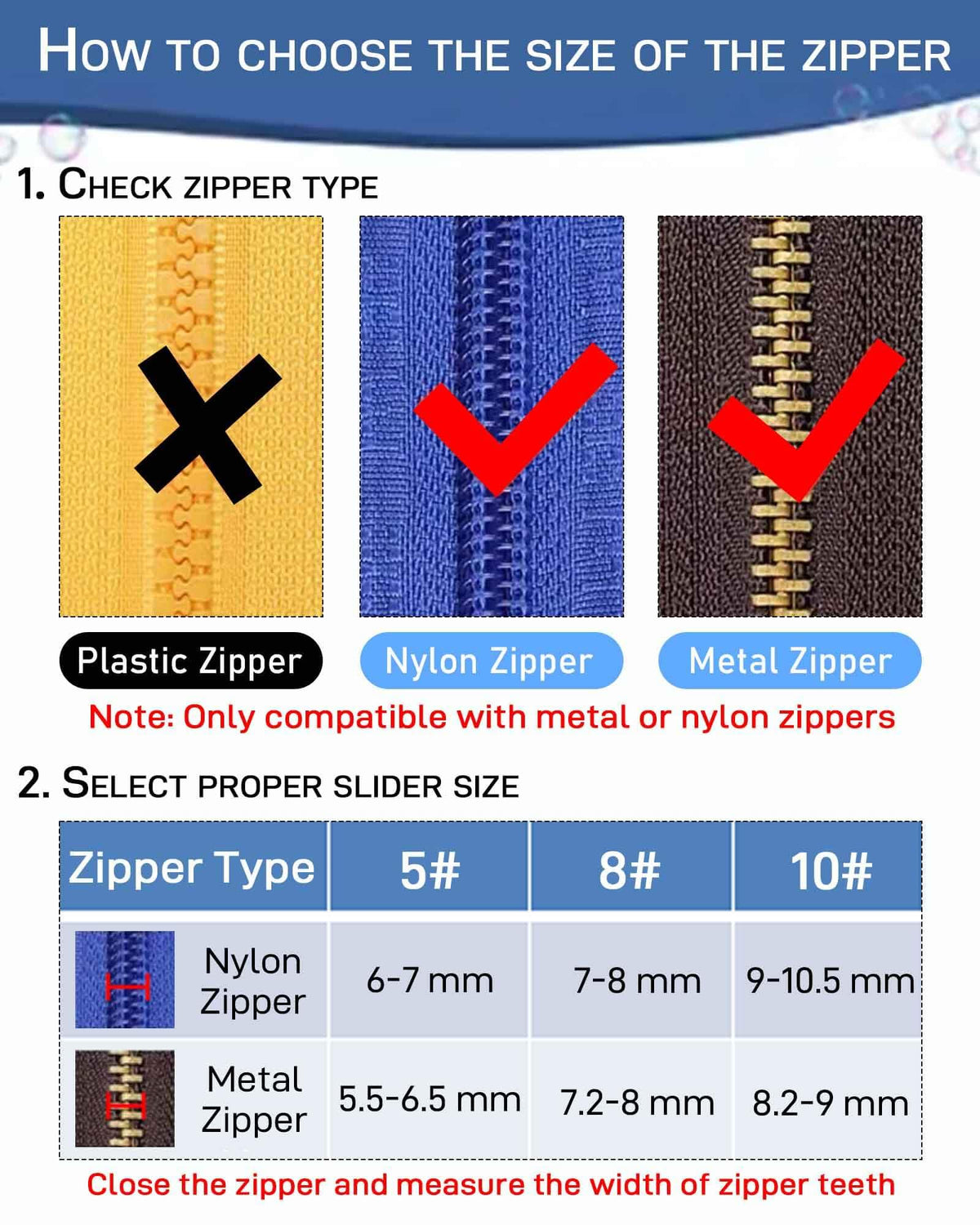Durable Zipper Pull Replacement, Zipper Repair Kit with Fixing Tools, Professional Zippers Repair Solution for Jackets, Luggage, Bags, Tents and Outdoor Gear (Silver, 10#)