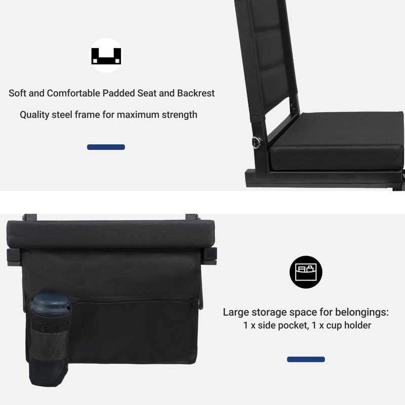 Maeytau Stadium Seats for Bleachers with Back Support, Portable Bleacher Seats with Thick Padded Cushion and Shoulder Strap, Wide Stadium Seat Chair Includes Hooks, Cup Holder and Side Pocket, 2-P