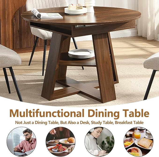 Round Dining Table for 4-8 People, 43.3"-59" Oval Dining Table Space Saving, Expandable Kitchen Table with Smooth Glide Mechanism Modern Design & Wood Base for Small Space (Walnut)