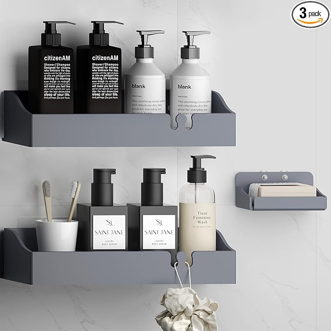 Acrylic Shower Caddy Bathroom Organizer,Rustproof Shower Shelves - No Drilling Wall Mount Shelf, Adhesive Bathroom Storage For Shampoo With Soap Holder 3 Pack