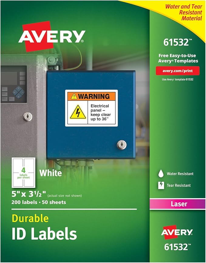 Avery Durable White Cover Up ID Labels for Laser Printers, 5 x 3.5, Pack of 200 (61532)