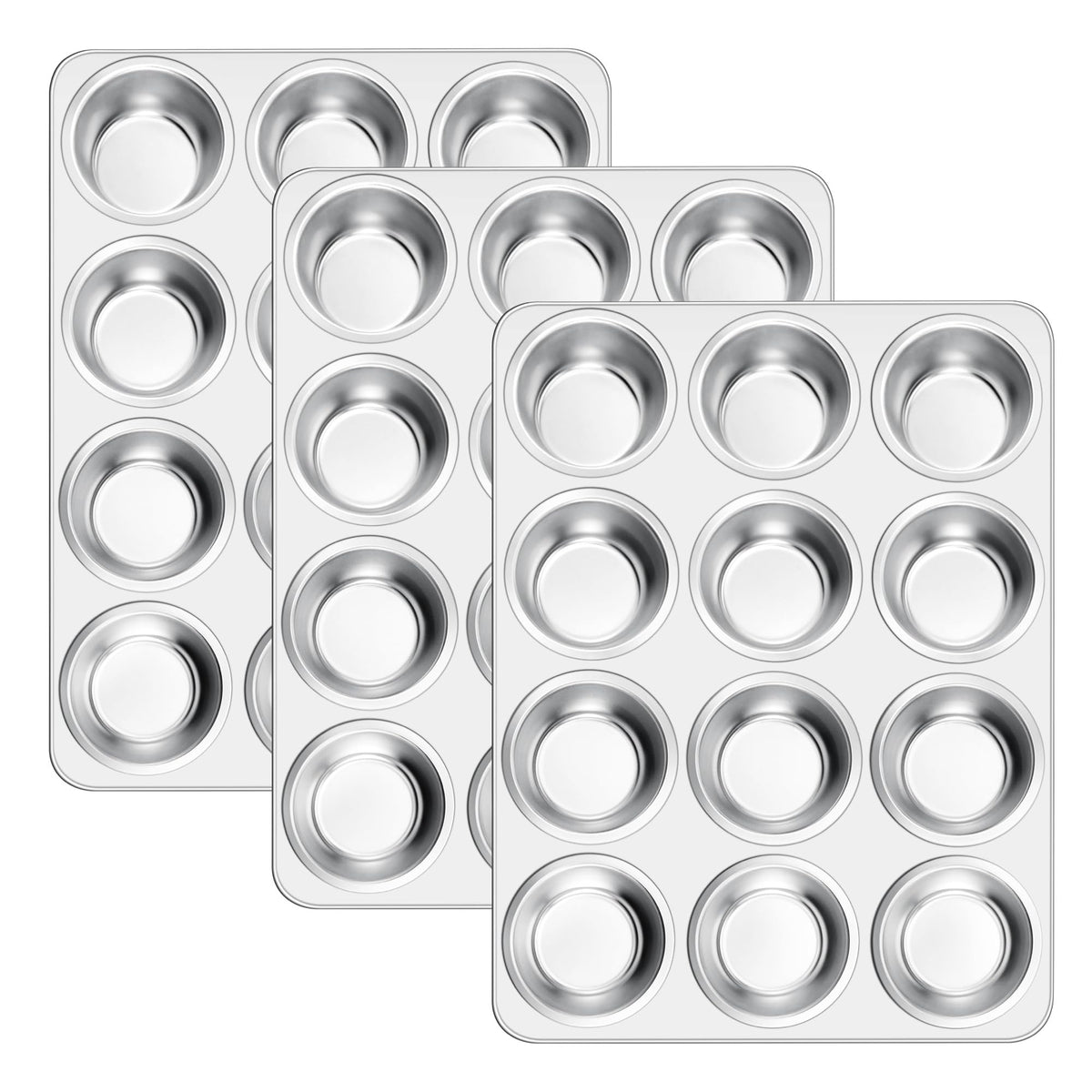 E-far 12-Cup Muffin Pan Set of 4, Stainless Steel Cupcake Pan for Oven