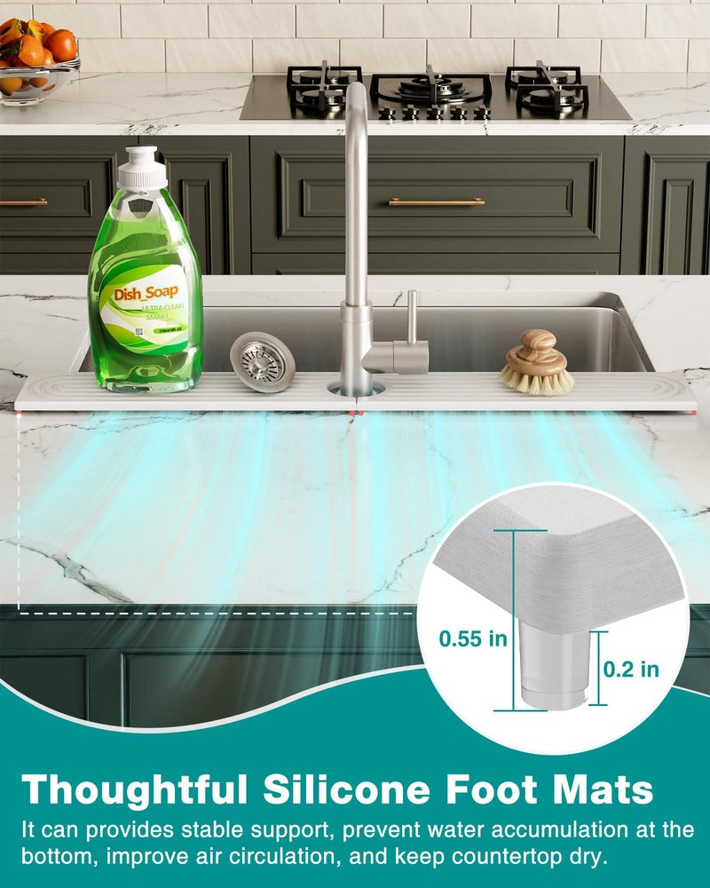Stone Faucet Mat for Kitchen Sink, Diatomite Sink Protectors - Prevent Moisture Drying Stone Tray Fit Kitchen Counter & Bathroom Counter (White, 15.8" x 4")